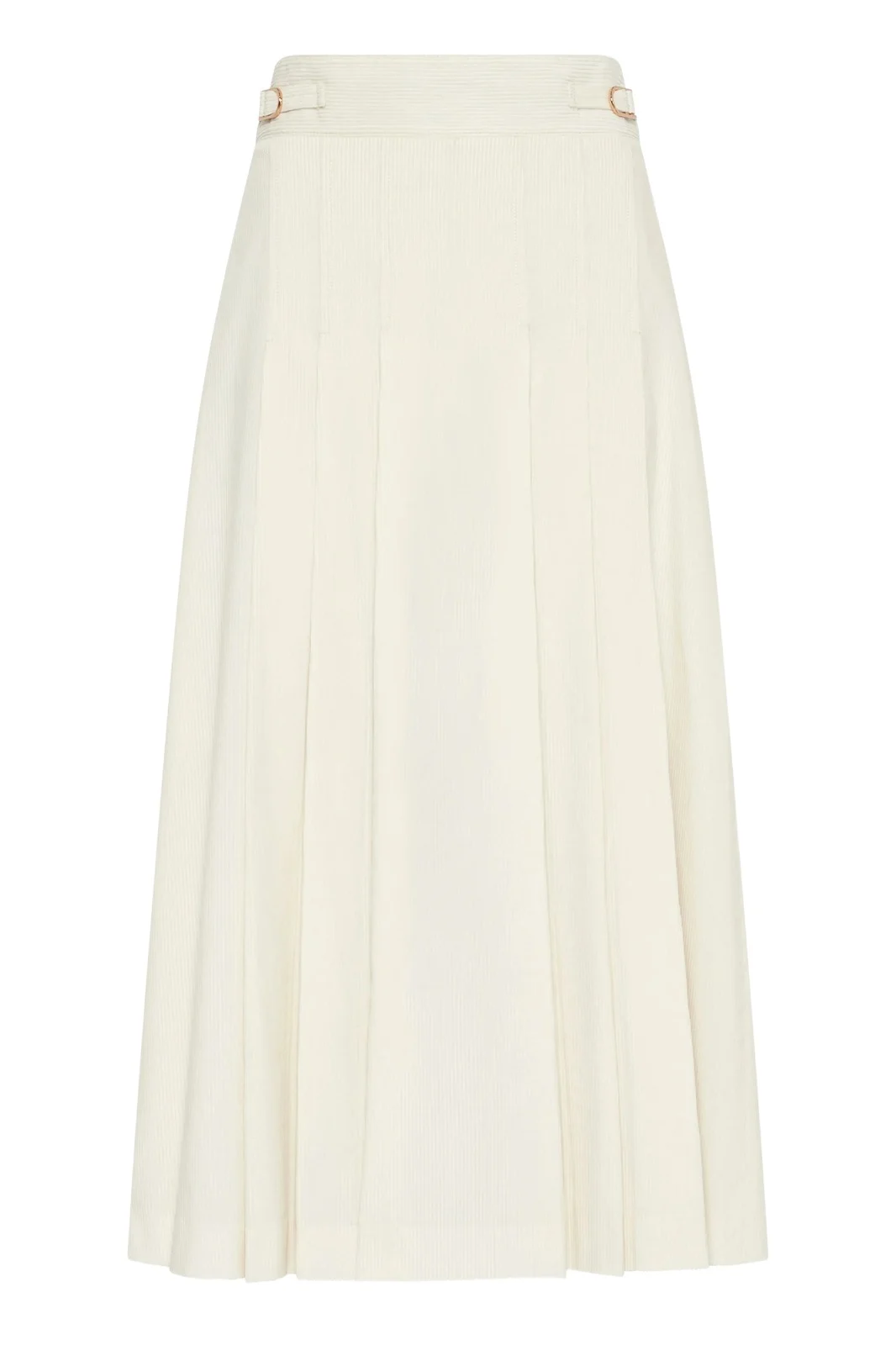 Wesley Pleated Midi Skirt in Ivory Sea Island Cotton Corduroy Wesley Pleated Midi Skirt in Ivory Sea Island Cotton Corduroy