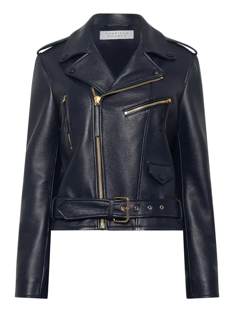 Anton Moon Biker Jacket in Dark Navy Textured Leather Anton Moon Biker Jacket in Dark Navy Textured Leather