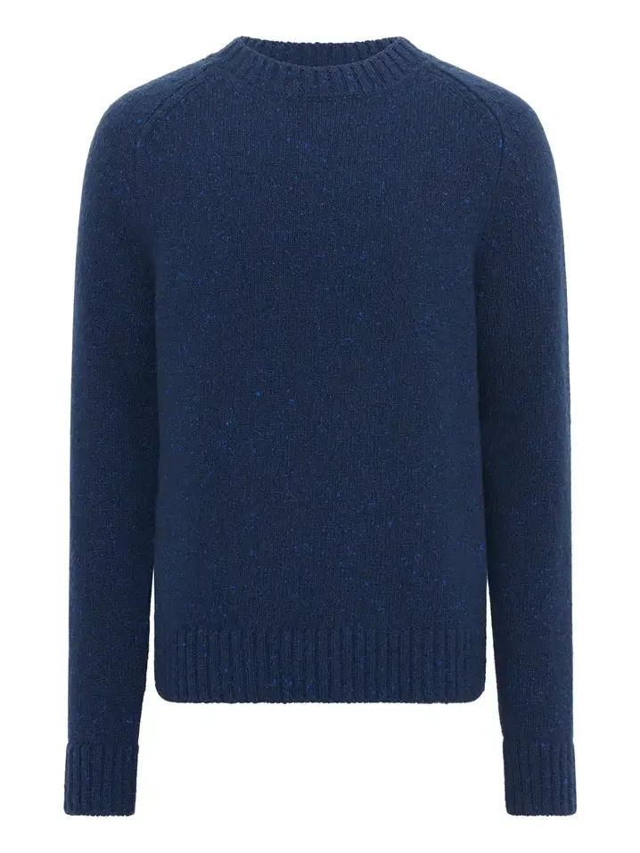 Daniel Knit Sweater in Electric Navy Speckled Aran Cashmere Daniel Knit Sweater in Electric Navy Speckled Aran Cashmere