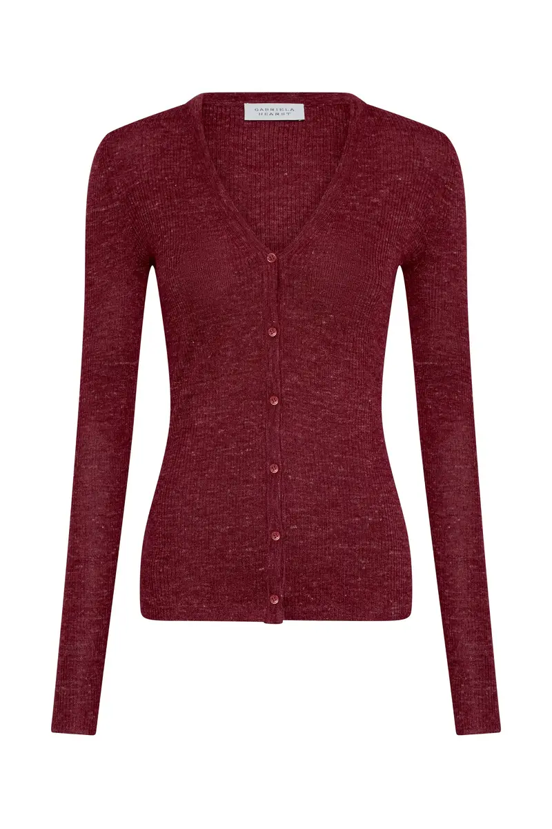 Gabriela Hearst Aiste Knit Cardigan in Bordeaux Cashmere Silk with Hemp | Image 1 Gabriela Hearst Aiste Knit Cardigan in Bordeaux Cashmere Silk with Hemp | Image 1