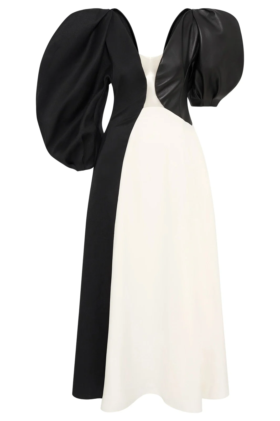 Gabriela Hearst Sephir Puff Sleeve Maxi Dress in Ivory Silk Wool Cady, Black Linen Slub & Leather