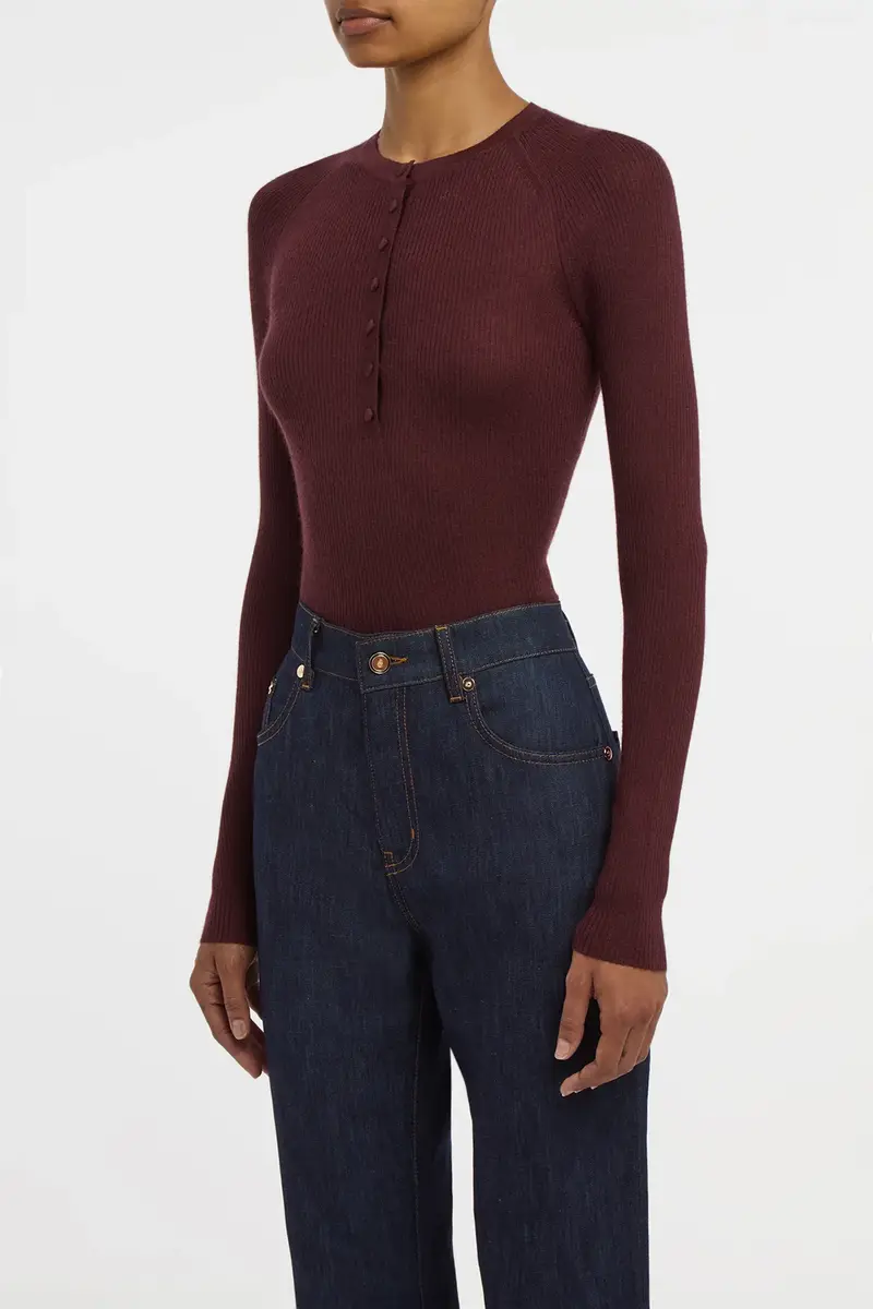 Gabriela Hearst Anges Knit Henley in Bordeaux Cashmere Silk with Hemp | Thumbnail 3 Gabriela Hearst Anges Knit Henley in Bordeaux Cashmere Silk with Hemp | Thumbnail 3