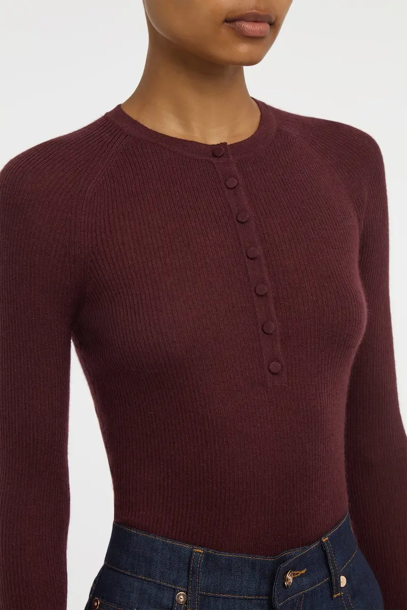 Gabriela Hearst Anges Knit Henley in Bordeaux Cashmere Silk with Hemp | Thumbnail 5 Gabriela Hearst Anges Knit Henley in Bordeaux Cashmere Silk with Hemp | Thumbnail 5