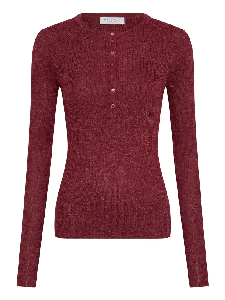 Anges Knit Henley in Bordeaux Cashmere Silk with Hemp Anges Knit Henley in Bordeaux Cashmere Silk with Hemp