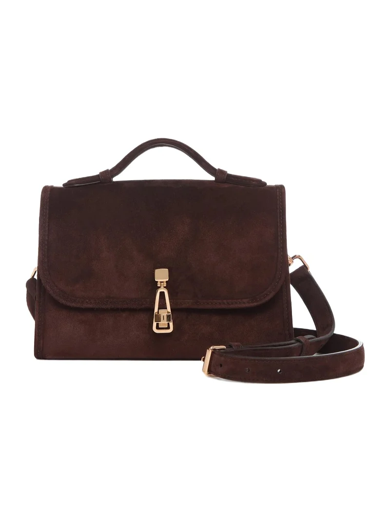 Gabriela Hearst Small Leonora Flap Bag in Dark Brown Suede