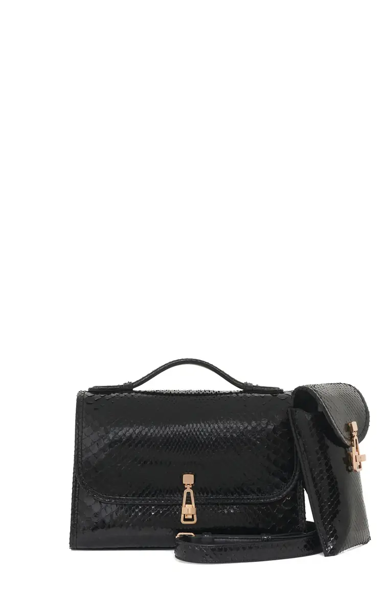 Gabriela Hearst Medium Leonora Flap Bag in Black Snakeskin | Thumbnail 3 Gabriela Hearst Medium Leonora Flap Bag in Black Snakeskin | Thumbnail 3
