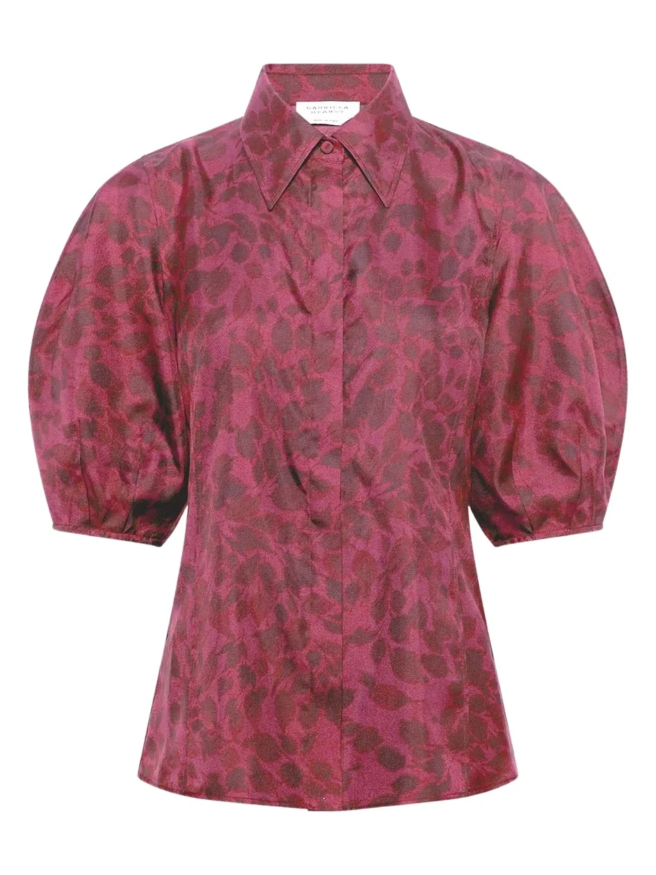 Sansi Top in Fuchsia Printed Silk Twill Sansi Top in Fuchsia Printed Silk Twill