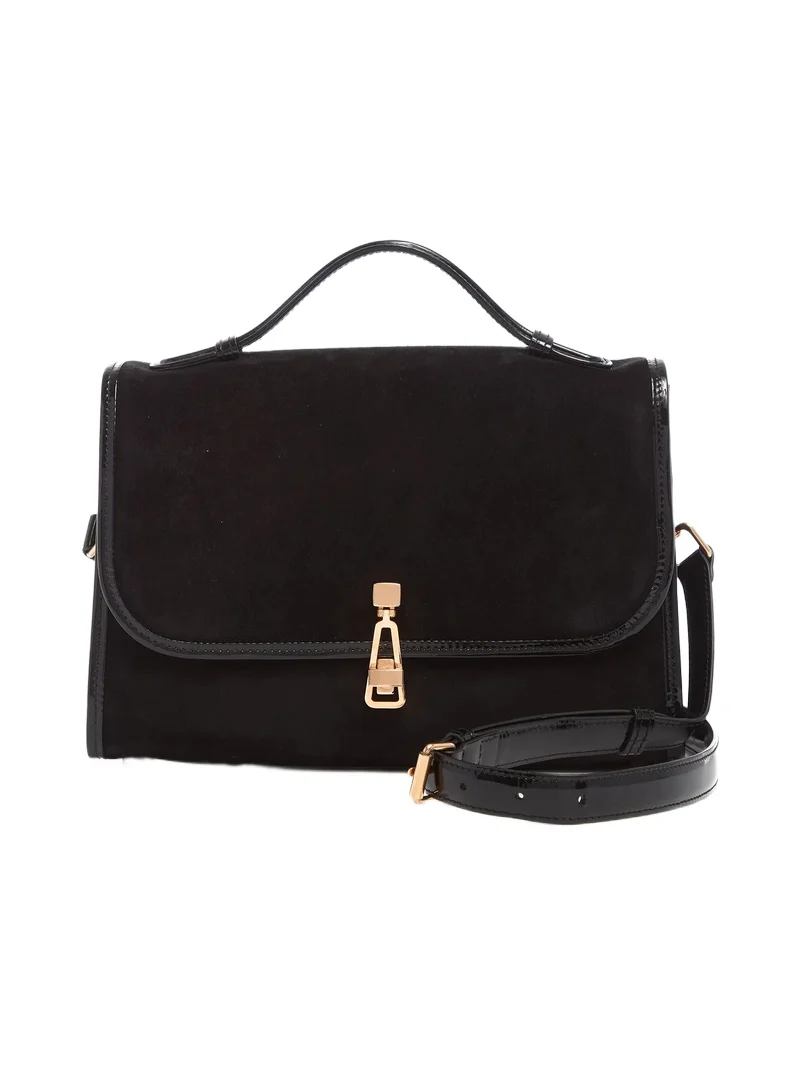 Medium Leonora Flap Bag in Black Suede