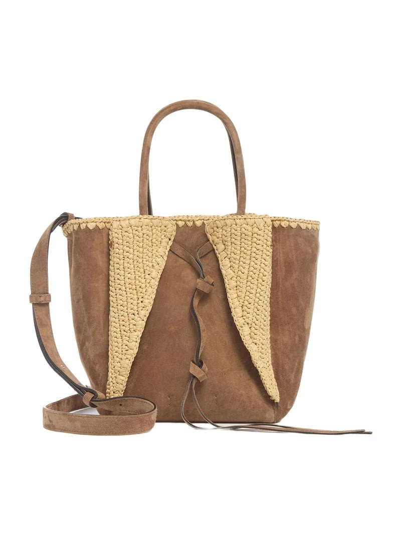 Small Marija Tote Bag in Dark Sand Suede & Raffia Small Marija Tote Bag in Dark Sand Suede & Raffia