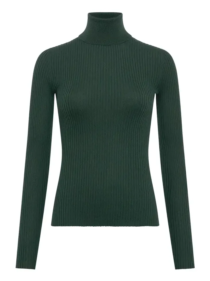 Peppe Knit Turtleneck in English Green Cashmere Silk