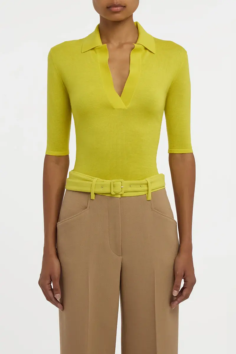 Gabriela Hearst Caius Knit Short Sleeve Polo in Citrine Cashmere Silk | Thumbnail 3 Gabriela Hearst Caius Knit Short Sleeve Polo in Citrine Cashmere Silk | Thumbnail 3