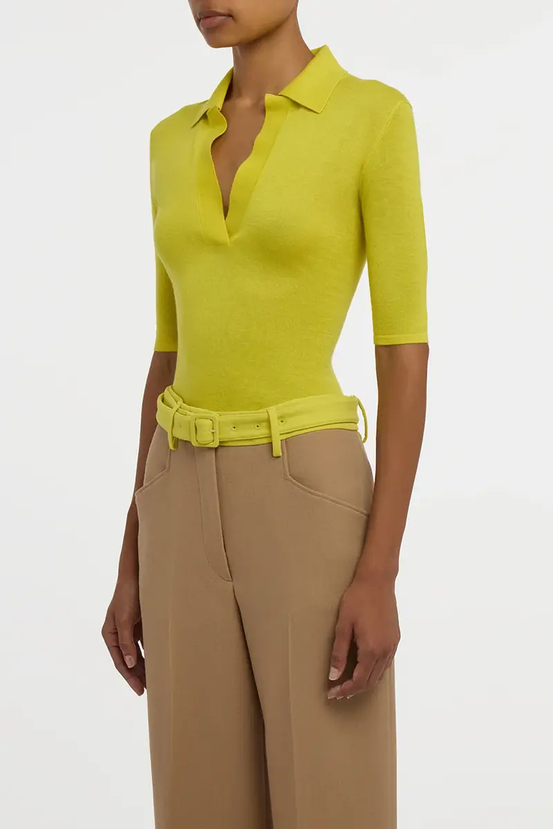 Gabriela Hearst Caius Knit Short Sleeve Polo in Citrine Cashmere Silk | Thumbnail 4 Gabriela Hearst Caius Knit Short Sleeve Polo in Citrine Cashmere Silk | Thumbnail 4