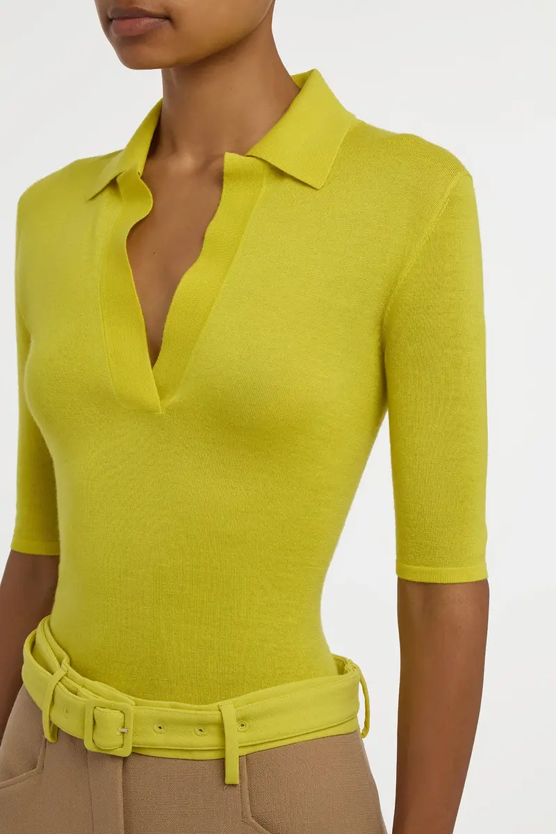Gabriela Hearst Caius Knit Short Sleeve Polo in Citrine Cashmere Silk | Thumbnail 6 Gabriela Hearst Caius Knit Short Sleeve Polo in Citrine Cashmere Silk | Thumbnail 6