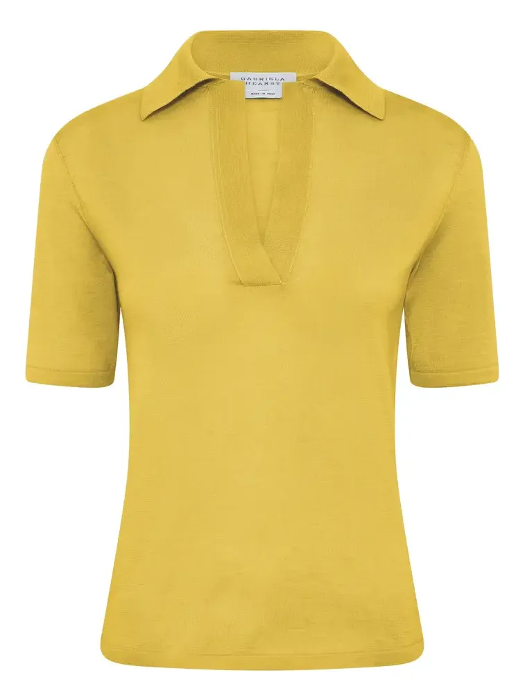 Gabriela Hearst Caius Knit Short Sleeve Polo in Citrine Cashmere Silk