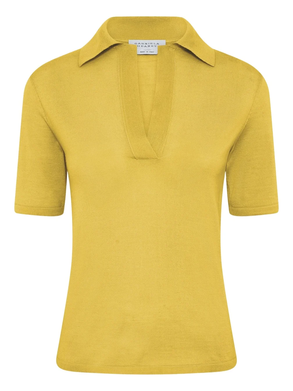 Gabriela Hearst Caius Knit Short Sleeve Polo in Citrine Cashmere Silk