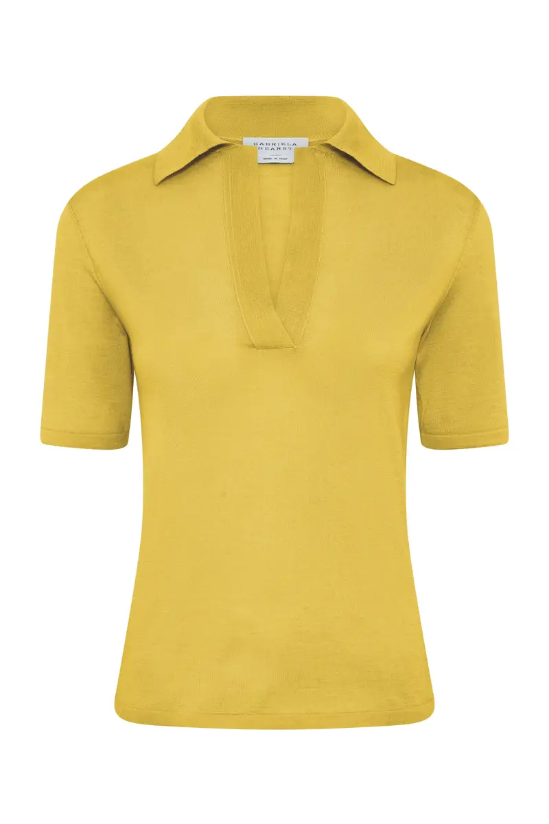 Caius Knit Short Sleeve Polo in Citrine Cashmere Silk Caius Knit Short Sleeve Polo in Citrine Cashmere Silk