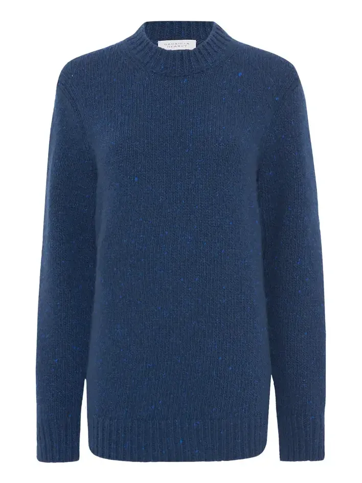 Alfie Knit Sweater in Electric Navy Speckled Aran Cashmere