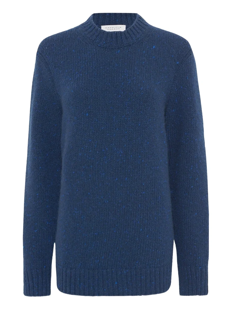 Alfie Knit Sweater in Electric Navy Speckled Aran Cashmere Alfie Knit Sweater in Electric Navy Speckled Aran Cashmere