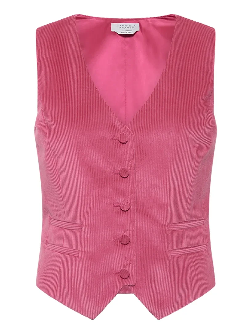 Gabriela Hearst Coleridge Vest in Fuchsia Sea Island Cotton Corduroy