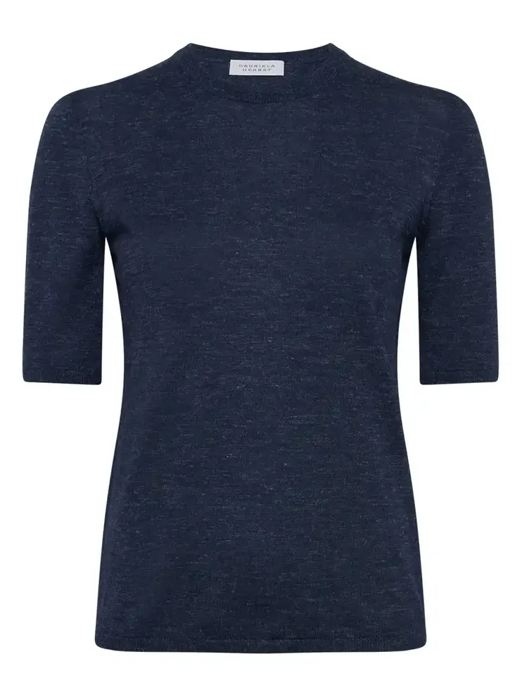 Gabriela Hearst Chryse Knit T-Shirt in Electric Navy Cashmere Silk with Hemp