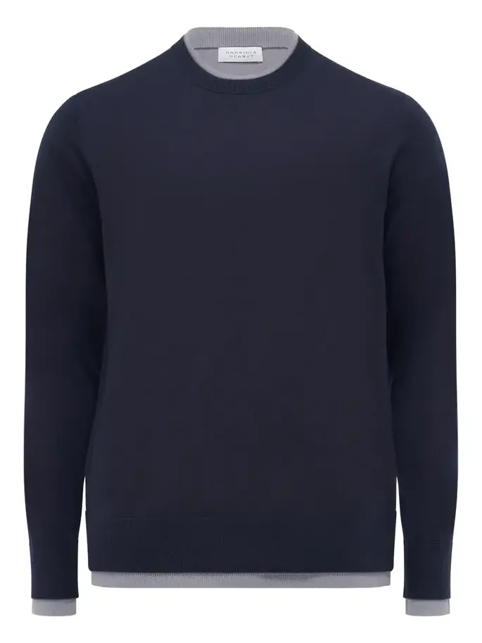 Wells Reversible Knit Sweater in Dark Navy & Heather Grey Cashmere Silk Wells Reversible Knit Sweater in Dark Navy & Heather Grey Cashmere Silk