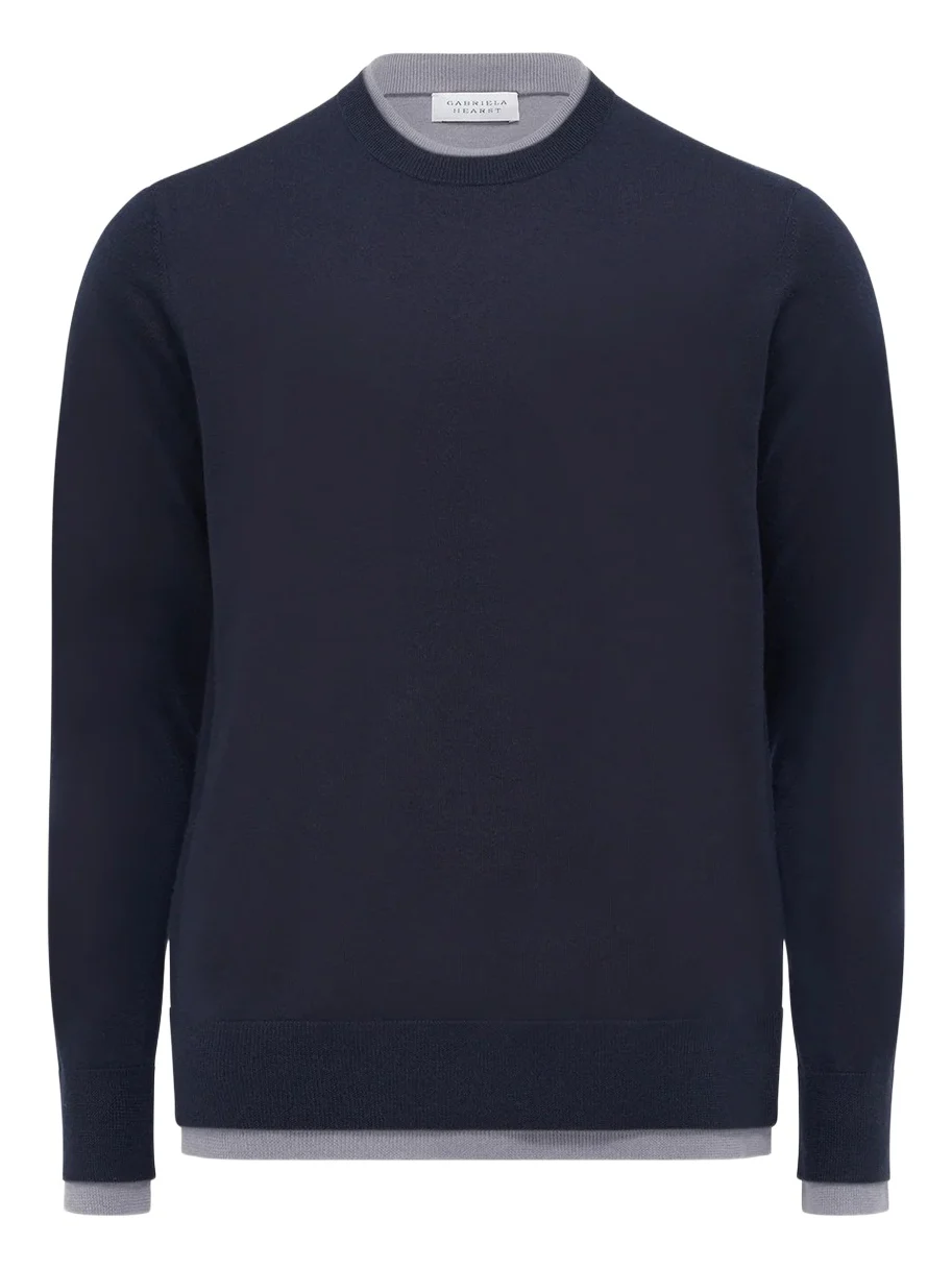 Gabriela Hearst Wells Reversible Knit Sweater in Dark Navy & Heather Grey Cashmere Silk