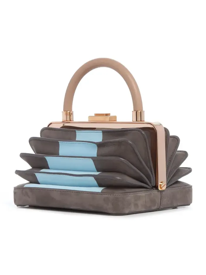 Gabriela Hearst Diana Bag in Grey & Light Blue Suede with Nude Nappa Leather Handle