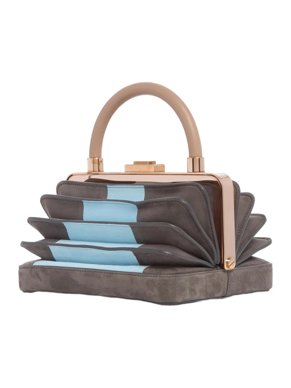Diana Bag in Grey & Light Blue Suede with Nude Nappa Leather Handle Diana Bag in Grey & Light Blue Suede with Nude Nappa Leather Handle