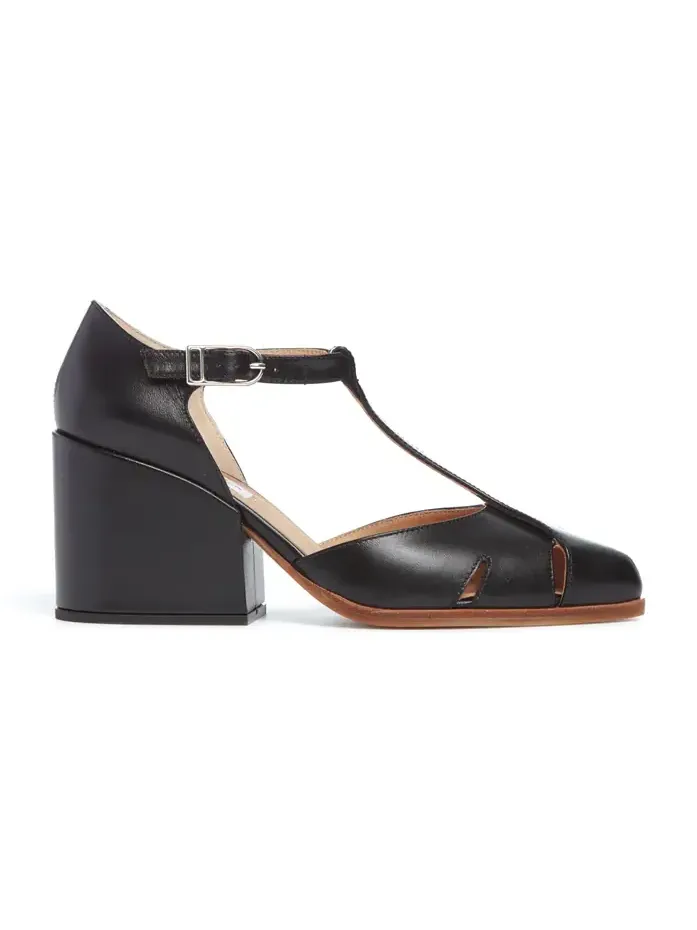 Gabriela Hearst Hawes T-Strap Block Heel Pump in Black Leather