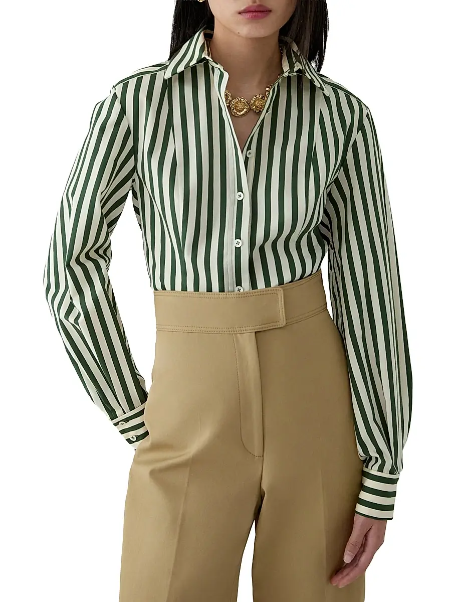 Carolina Herrera Women's Isabella Striped Cotton-Blend Shirt | Thumbnail 3