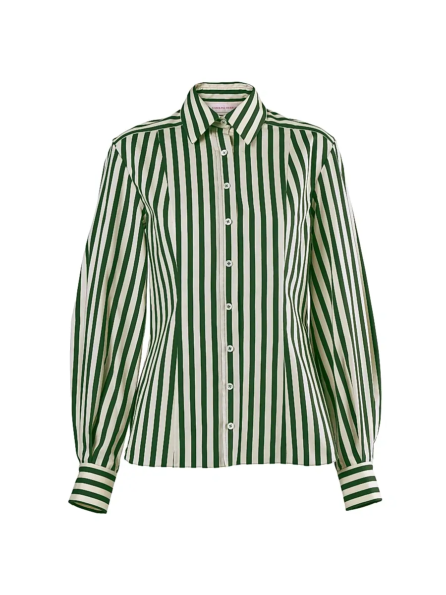 Carolina Herrera Women's Isabella Striped Cotton-Blend Shirt - Multi | Image 1 Carolina Herrera Women's Isabella Striped Cotton-Blend Shirt - Multi | Image 1