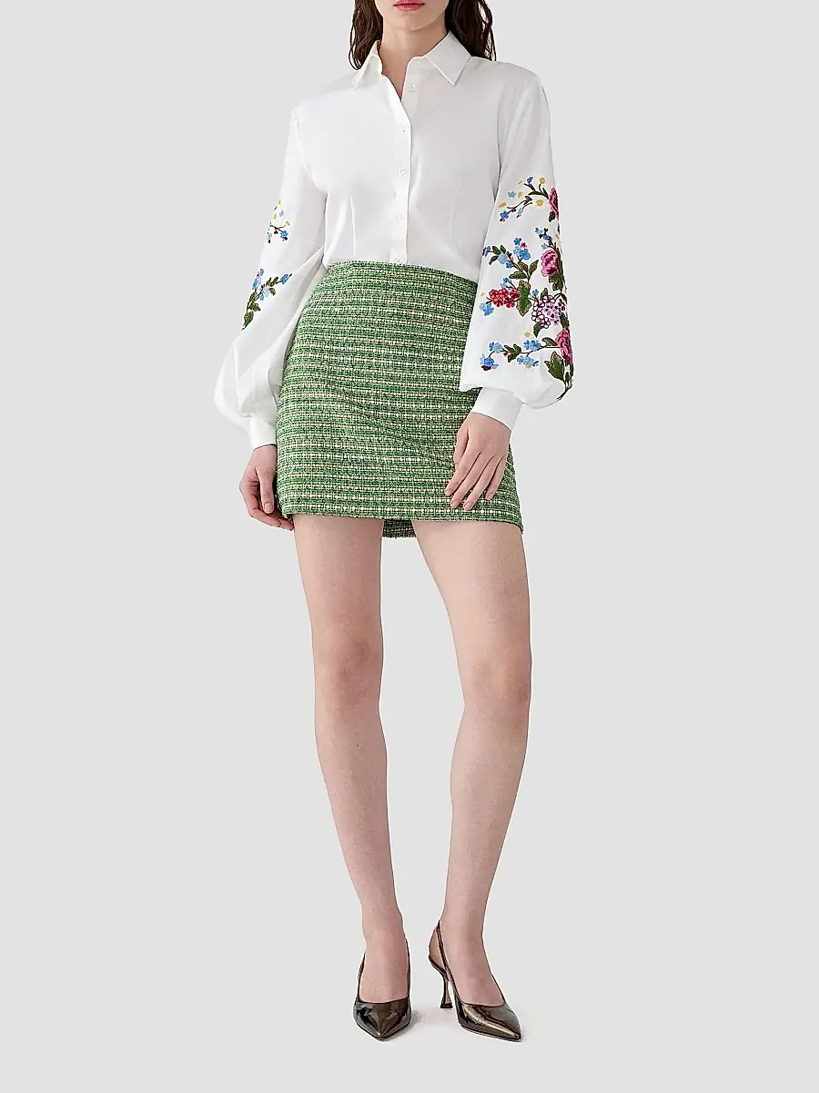 Carolina Herrera Women's Floral-Embroidered Cotton Shirt | Thumbnail 2