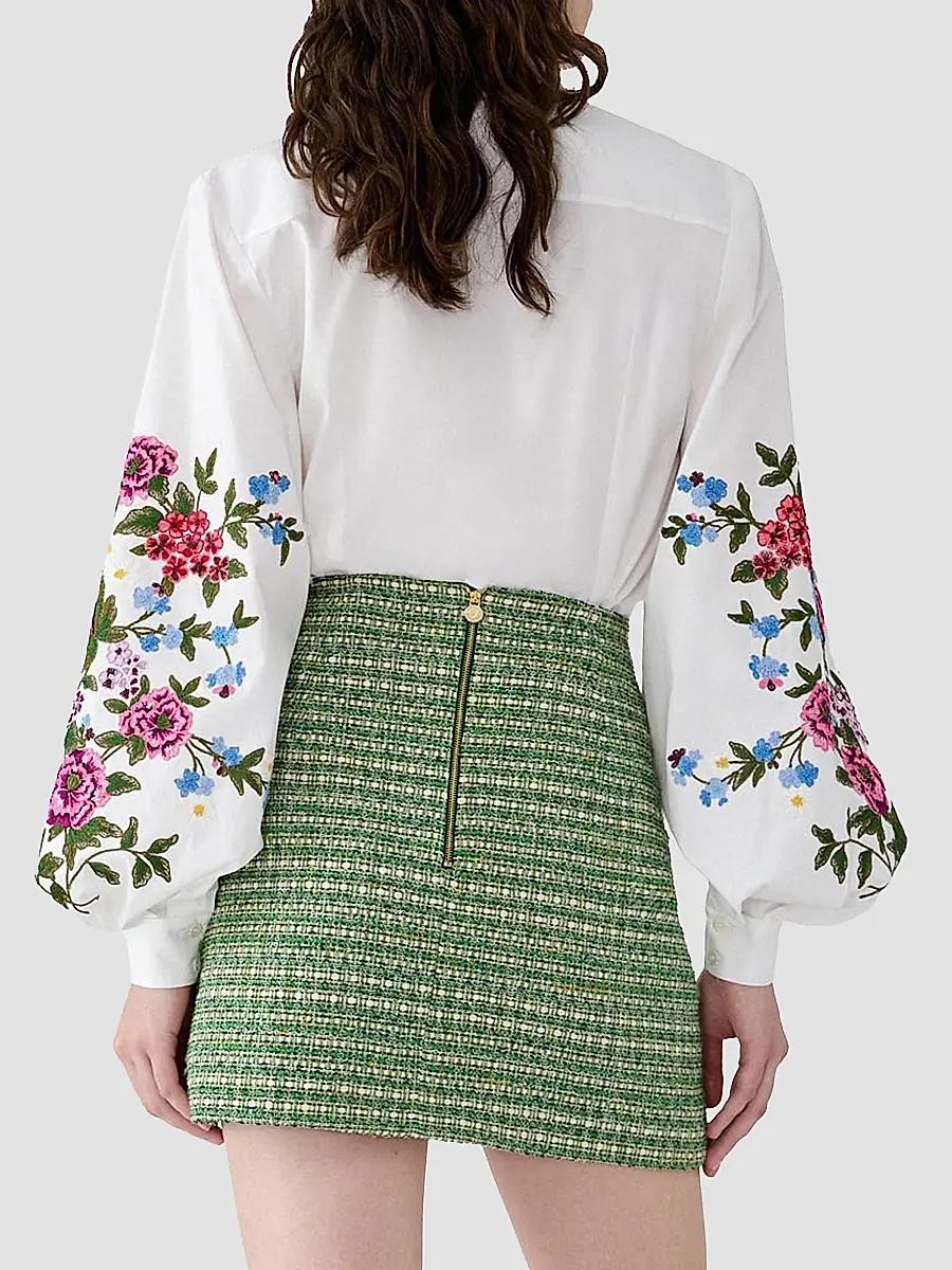 Carolina Herrera Women's Floral-Embroidered Cotton Shirt | Thumbnail 4