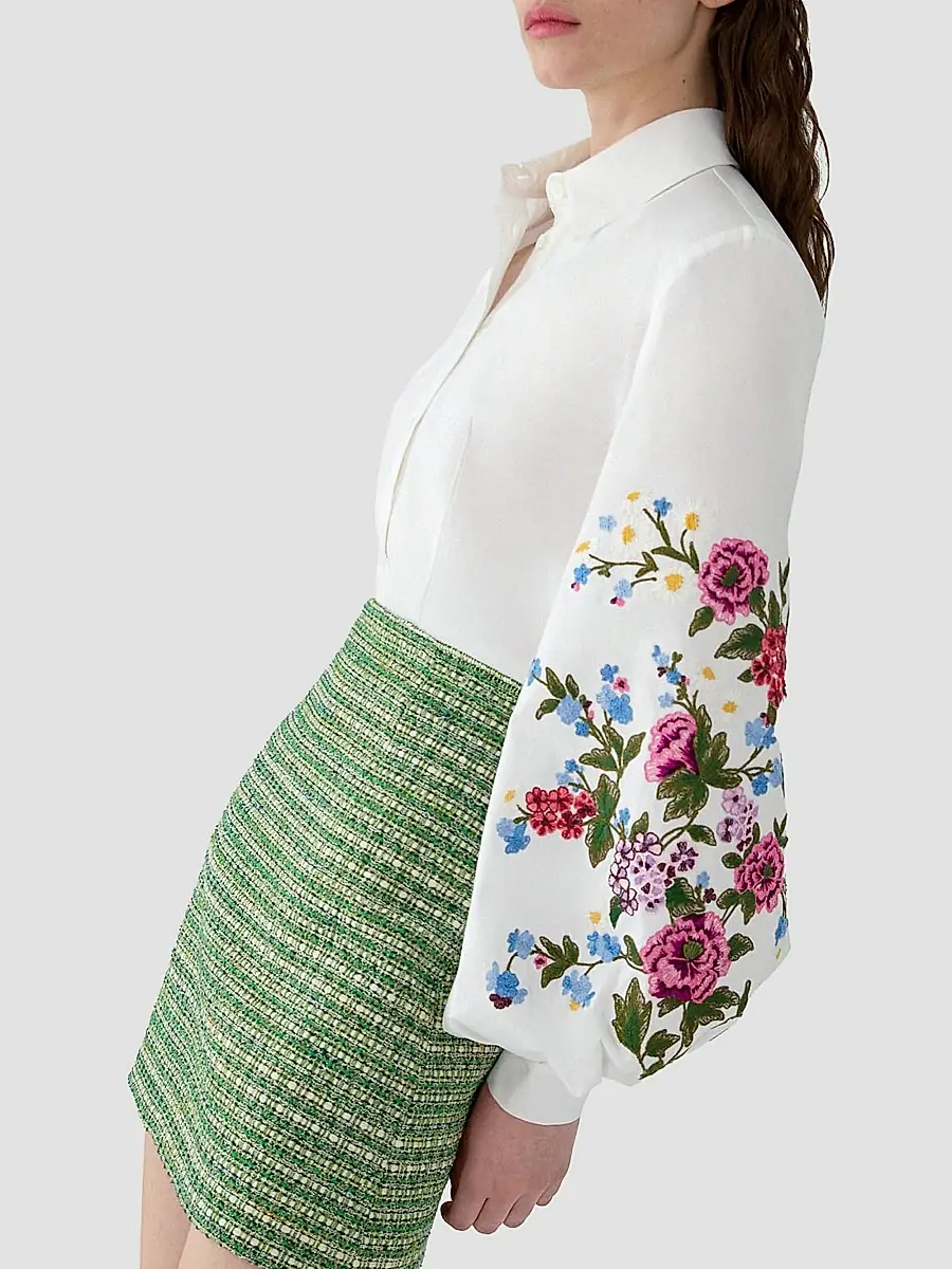 Carolina Herrera Women's Floral-Embroidered Cotton Shirt | Thumbnail 5