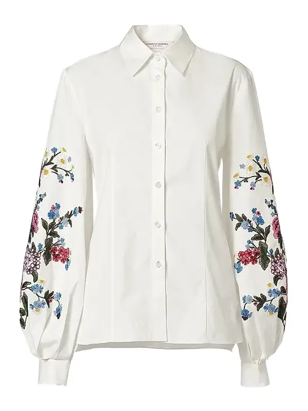 Women's Floral-Embroidered Cotton Shirt