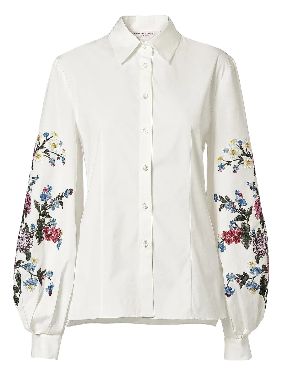 Women's Floral-Embroidered Cotton Shirt