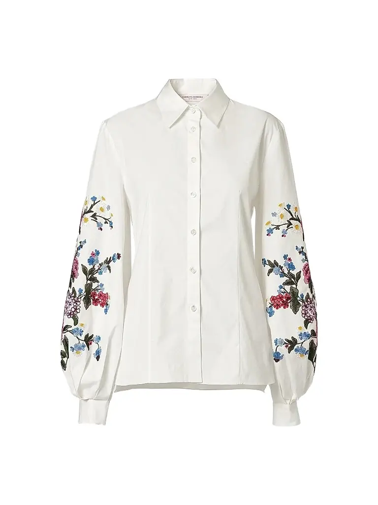 Carolina Herrera Women's Floral-Embroidered Cotton Shirt | Image 1 Carolina Herrera Women's Floral-Embroidered Cotton Shirt | Image 1