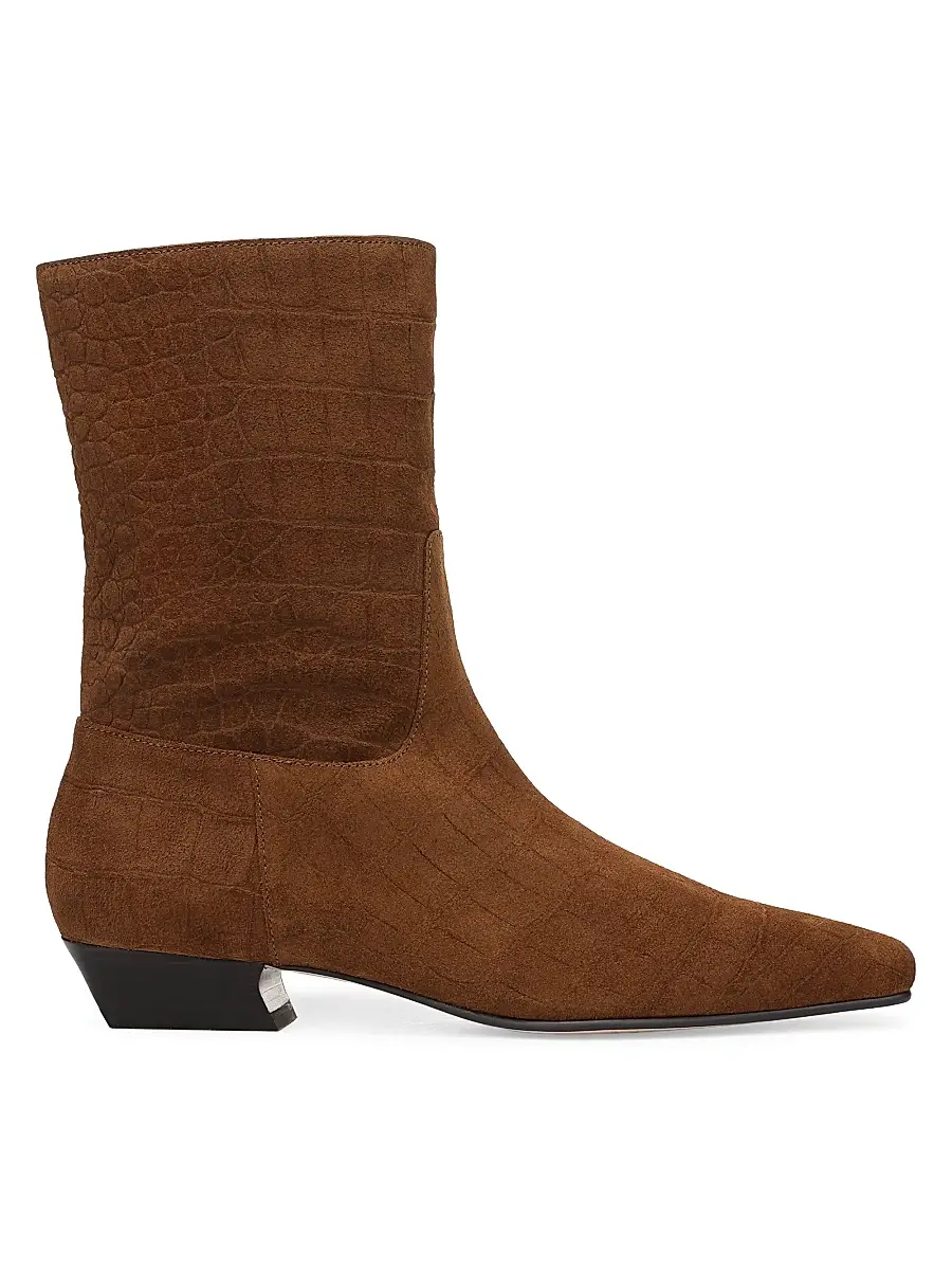 Favorite Daughter Women's Addison Snake-Embossed Suede Ankle Boots - Saddle - Size 11 | Image 1 Favorite Daughter Women's Addison Snake-Embossed Suede Ankle Boots - Saddle - Size 11 | Image 1