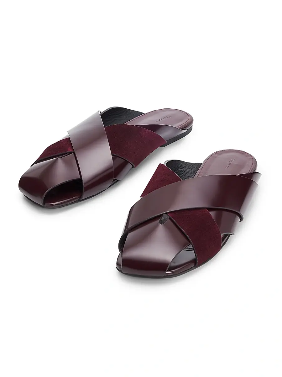 Proenza Schouler Women's Slant Cross Leather & Suede Slides - Oxblood | Thumbnail 2 Proenza Schouler Women's Slant Cross Leather & Suede Slides - Oxblood | Thumbnail 2