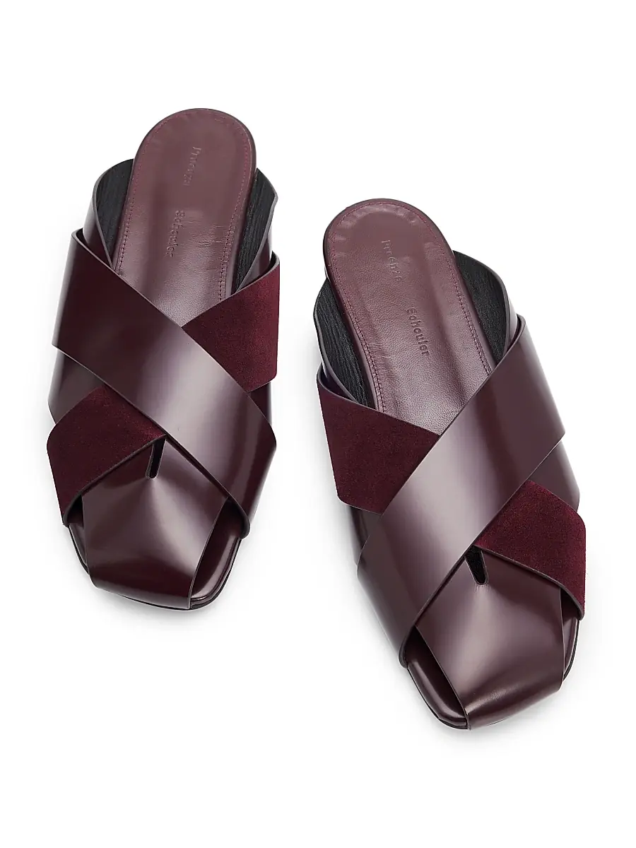 Proenza Schouler Women's Slant Cross Leather & Suede Slides - Oxblood | Thumbnail 4 Proenza Schouler Women's Slant Cross Leather & Suede Slides - Oxblood | Thumbnail 4