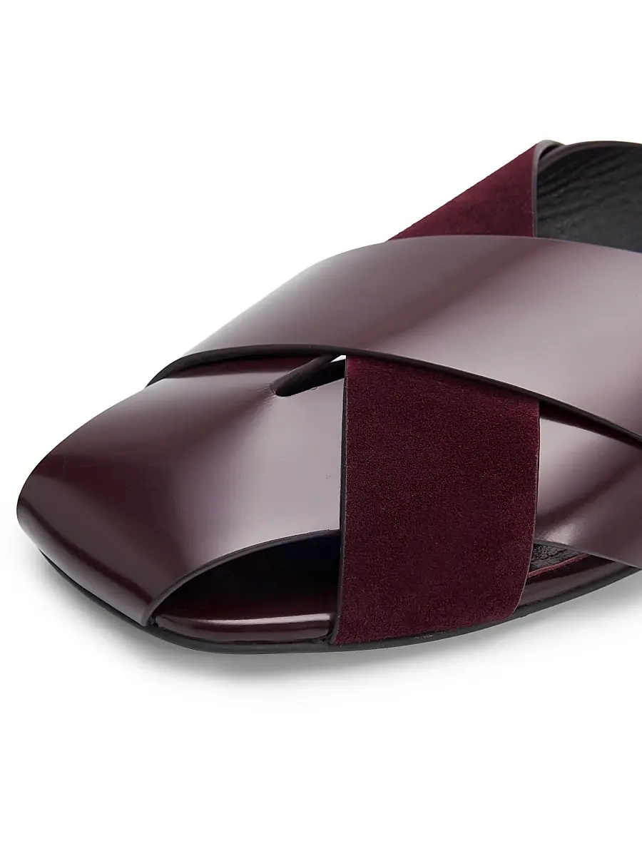 Proenza Schouler Women's Slant Cross Leather & Suede Slides - Oxblood | Thumbnail 6 Proenza Schouler Women's Slant Cross Leather & Suede Slides - Oxblood | Thumbnail 6