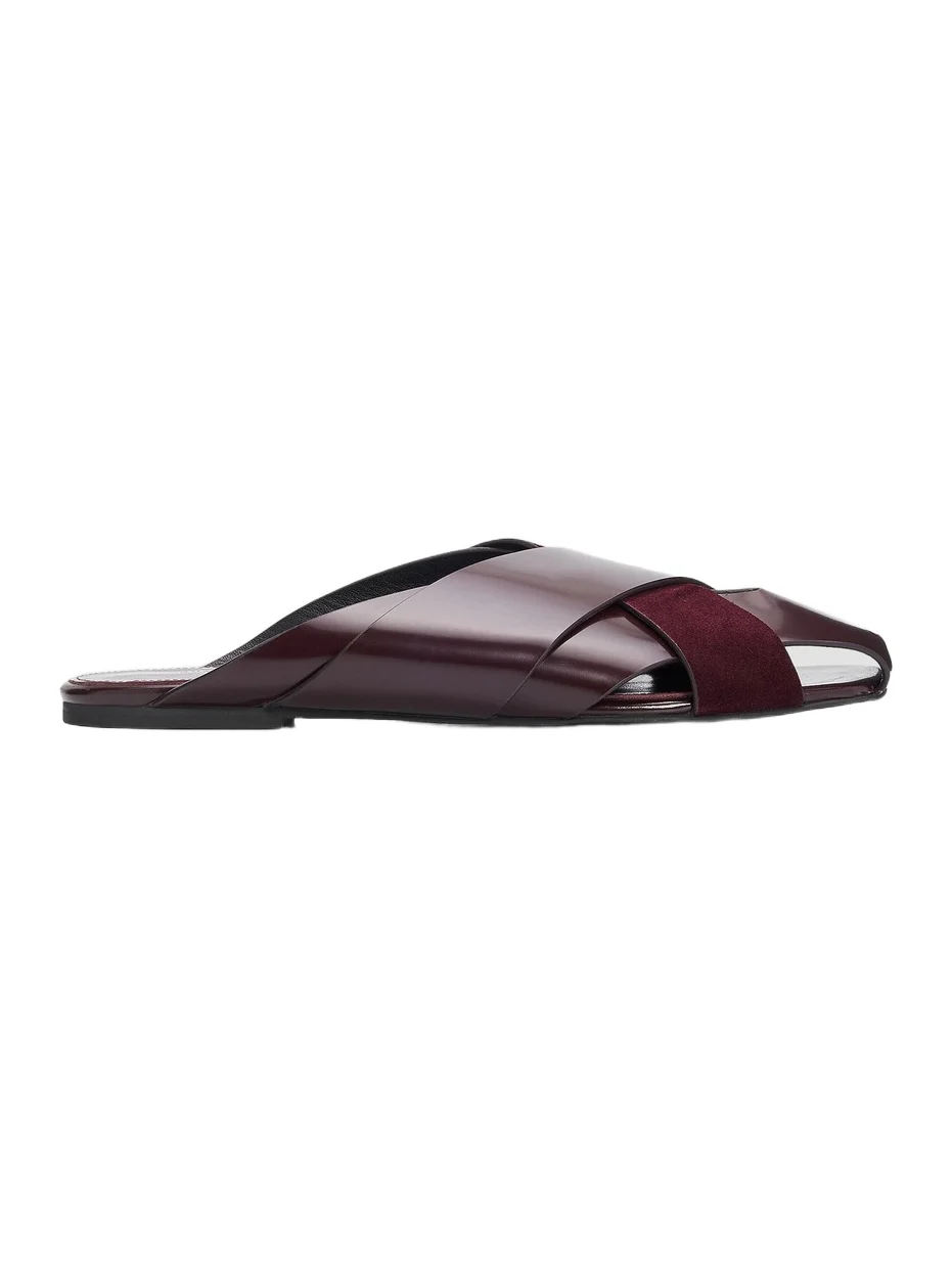 Proenza Schouler Women's Slant Cross Leather & Suede Slides - Oxblood