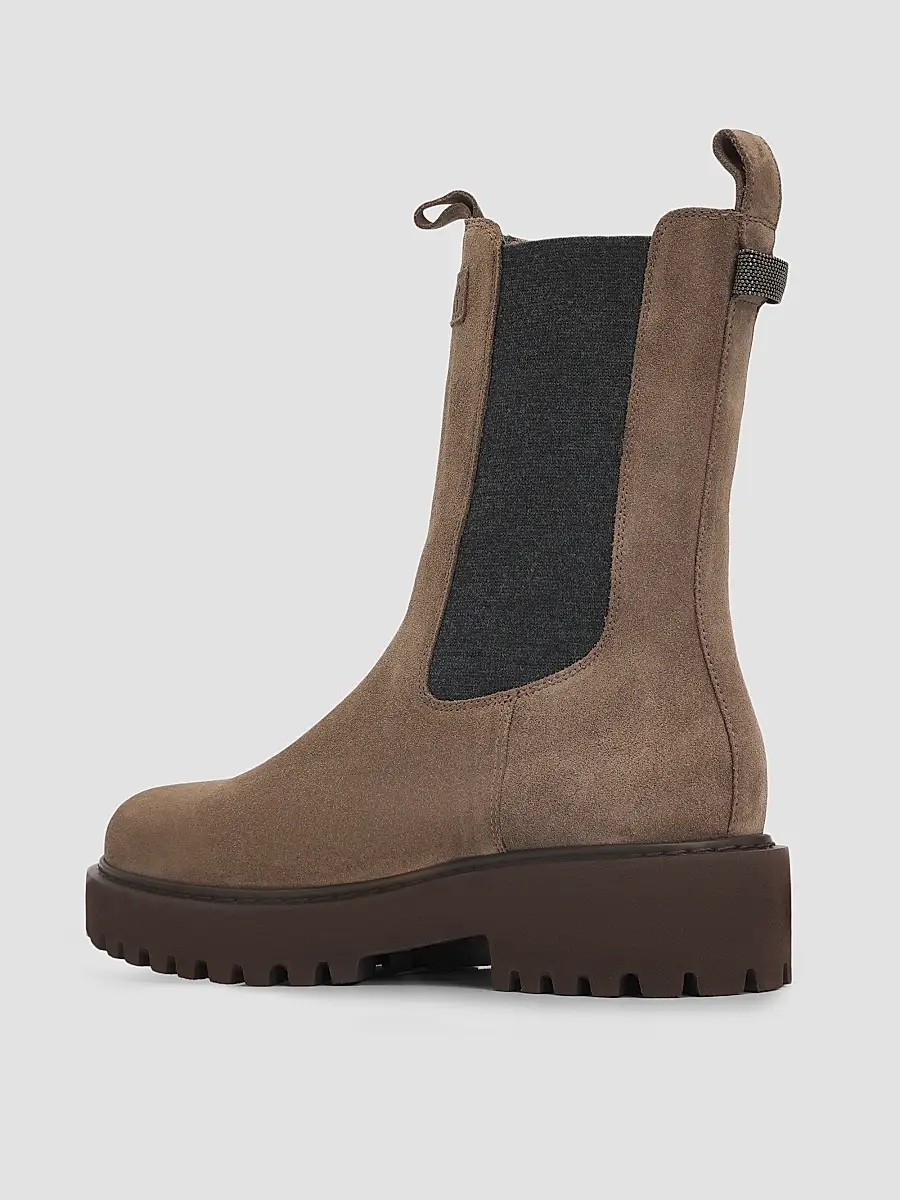 Brunello Cucinelli Women's Monili Pull-Tab Suede Chelsea Boots | Thumbnail 2