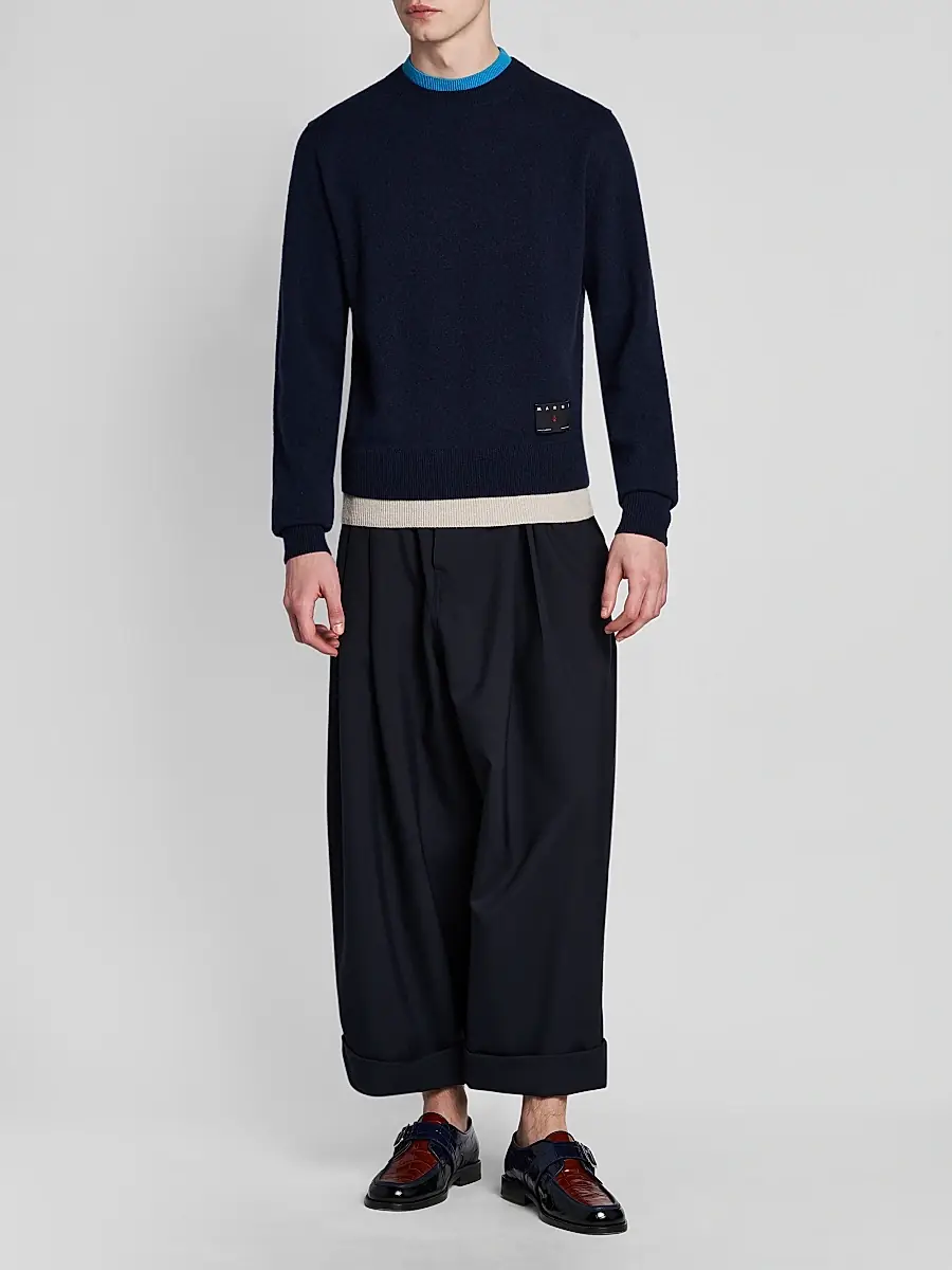 Marni Men's Contrast Trim Cashmere Crewneck Sweater | Thumbnail 2 Marni Men's Contrast Trim Cashmere Crewneck Sweater | Thumbnail 2