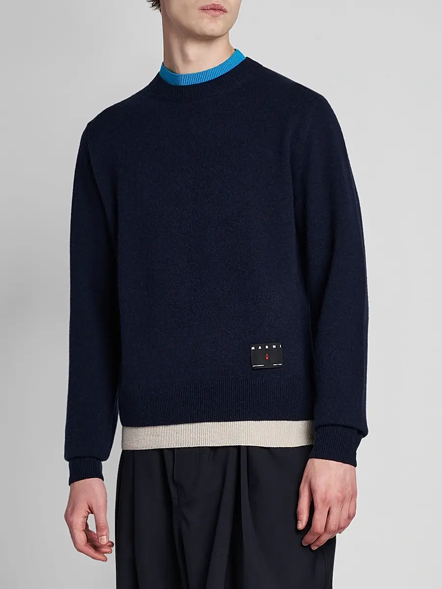 Marni Men's Contrast Trim Cashmere Crewneck Sweater | Thumbnail 4 Marni Men's Contrast Trim Cashmere Crewneck Sweater | Thumbnail 4