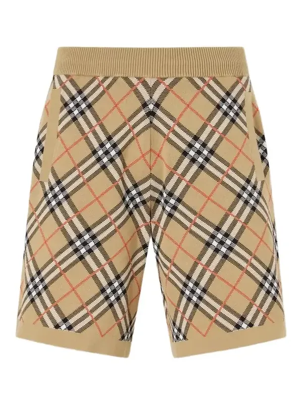 Straight-Leg Knitted Checked Cotton-Blend Shorts - Men Straight-Leg Knitted Checked Cotton-Blend Shorts - Men