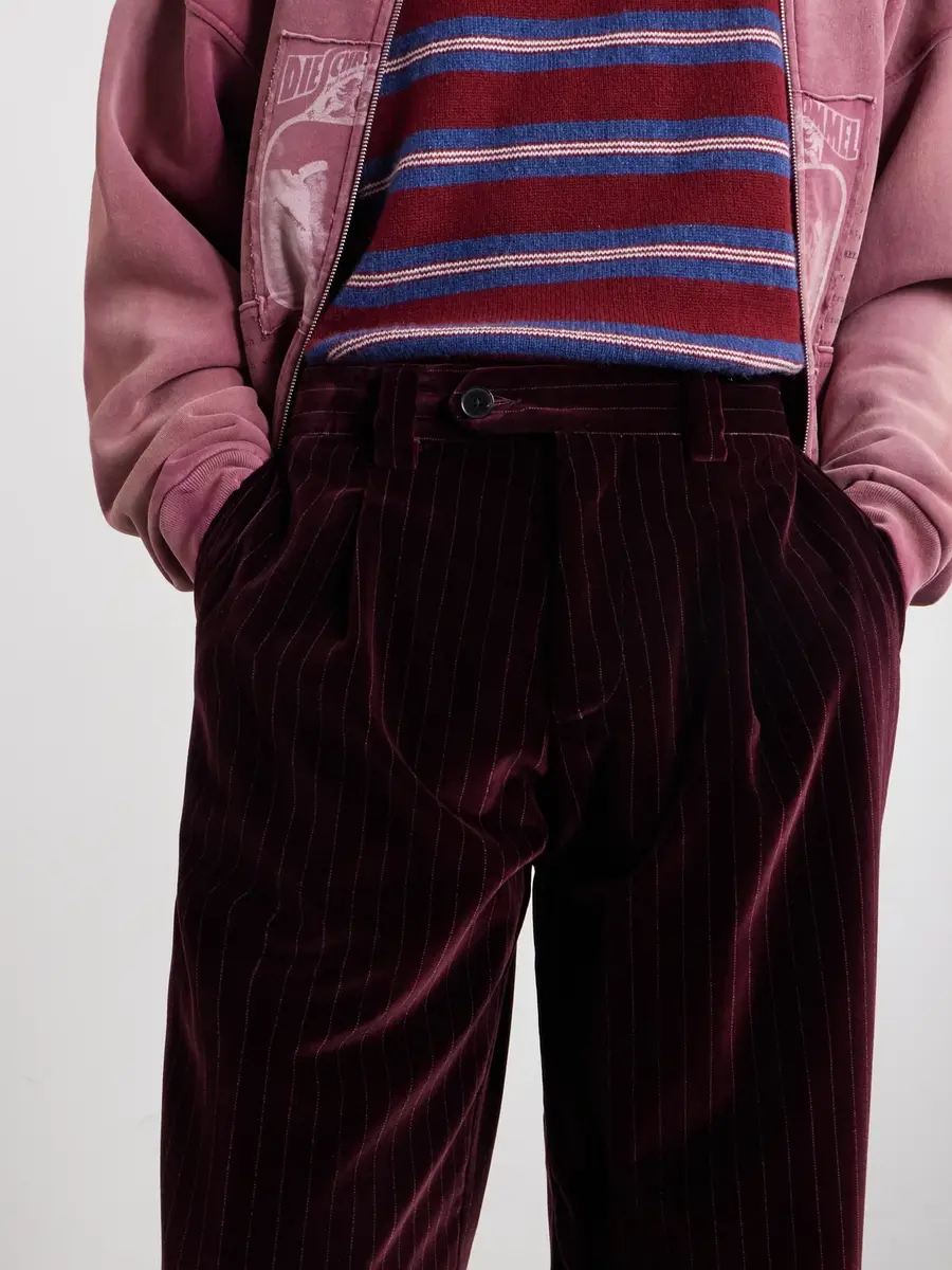 Enfants Riches Déprimés Tapered Pleated Striped Cotton-Velvet Trousers - Men | Thumbnail 5 Enfants Riches Déprimés Tapered Pleated Striped Cotton-Velvet Trousers - Men | Thumbnail 5