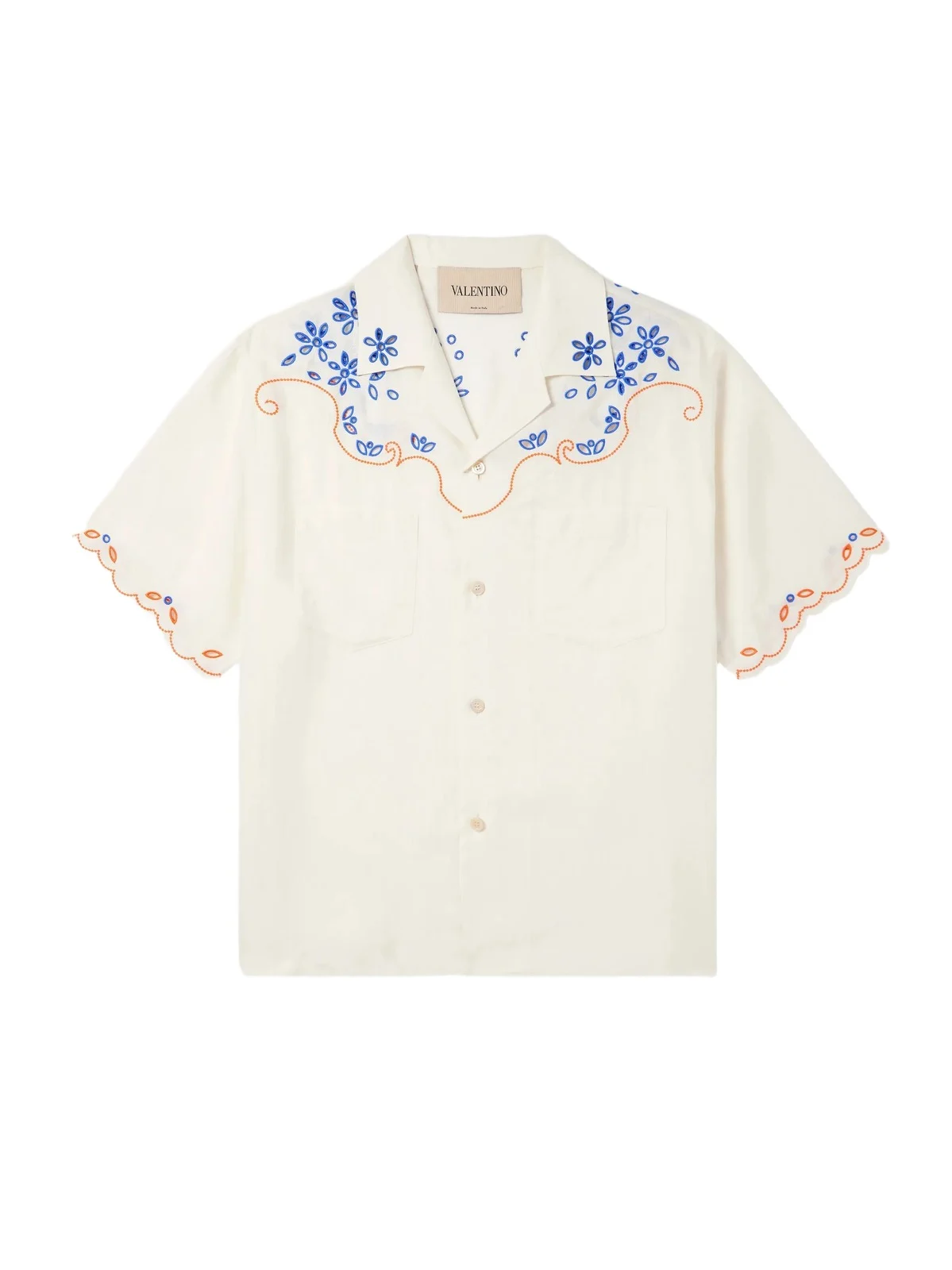 Camp-Collar Embroidered Linen Shirt - Men