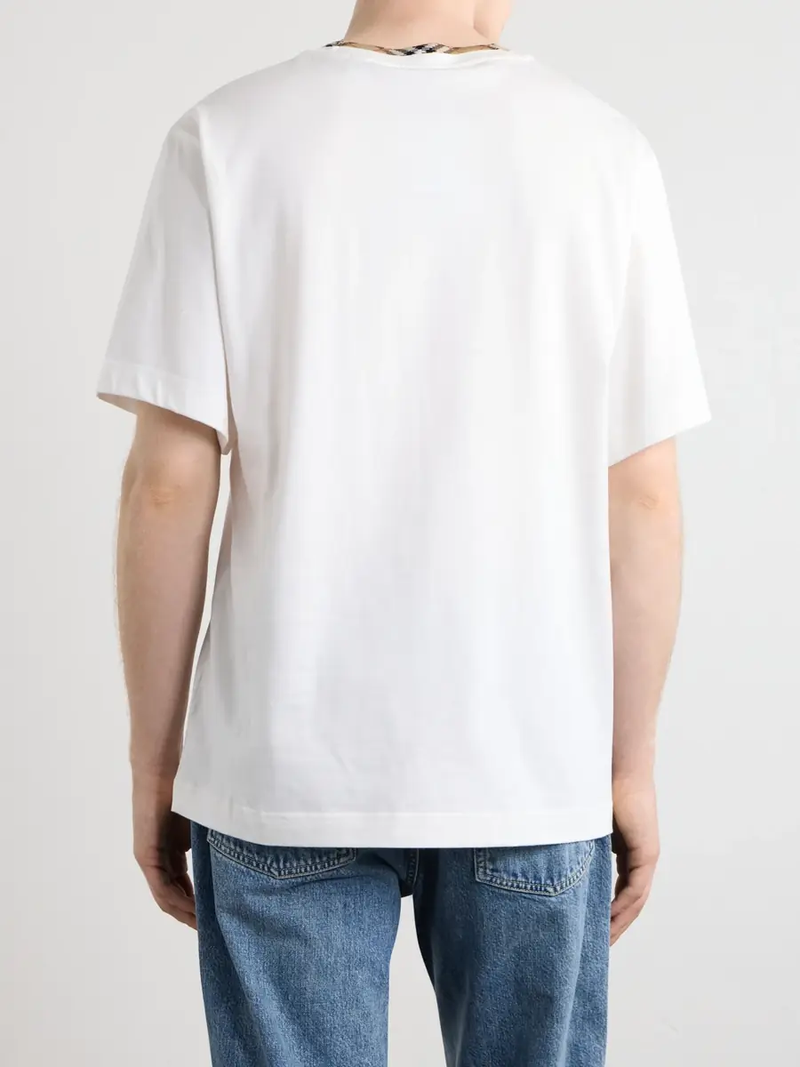 Burberry Logo-Embroidered Checked Cotton-Jersey T-Shirt - Men | Thumbnail 4 Burberry Logo-Embroidered Checked Cotton-Jersey T-Shirt - Men | Thumbnail 4