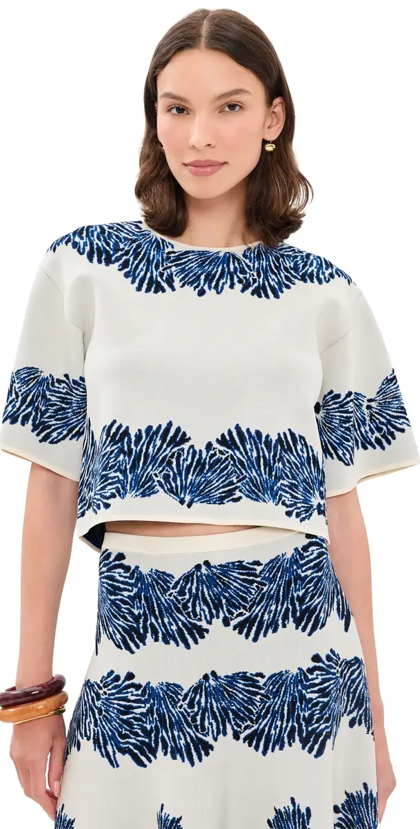Ulla Johnson Alara Short Sleeve Knit Jacquard Top Ocean S | Image 1 Ulla Johnson Alara Short Sleeve Knit Jacquard Top Ocean S | Image 1